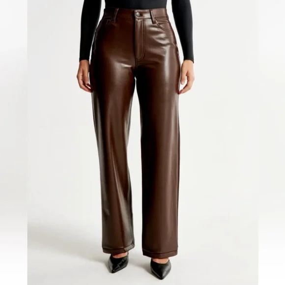 Abercrombie & Fitch The 90s Straight Ultra High Rise Curve Love Leather Pants DD - Picture 1 of 10